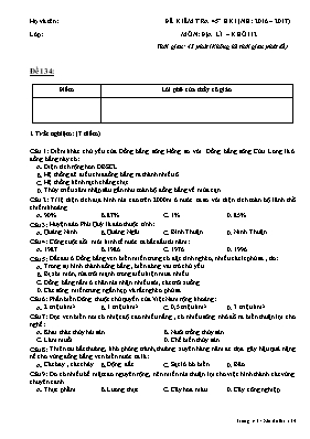Đề kiểm tra một tiết học kì I Địa lí lớp 12 - Năm học 2016-2017 - Trường THPT Lê Quý Đôn